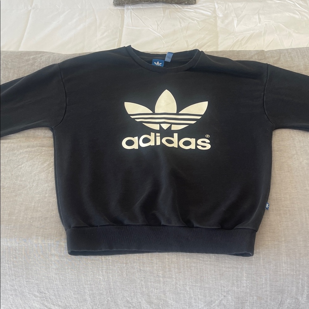 Vintage Adidas Black Crewneck with Cream Logo